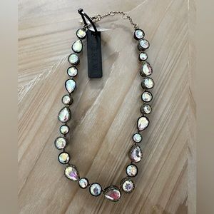 NWT J Crew Sea Glass Iridescent Black Brûlée Necklace RARE